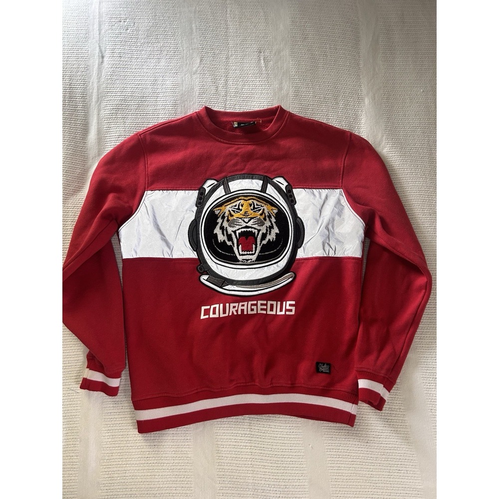 Rare Bleeker & Mercer Red Crew Neck Tiger Face Sweater Men's Large